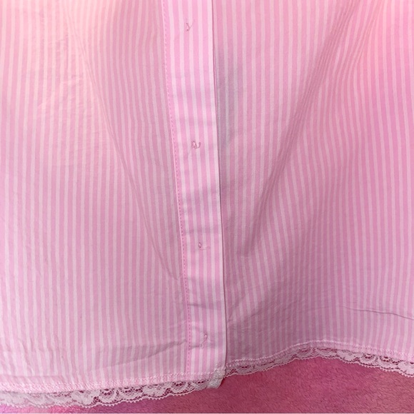 SKIMS Cherry Blossom Pink White Stripe Pajama Tank Cotton Lace Large Pajama Chic - Picture 7 of 12